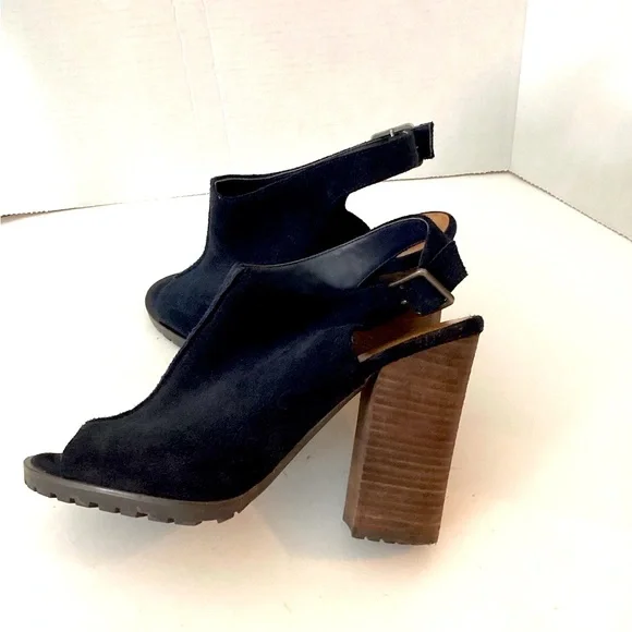 Lord & Taylor 424 Fifth Leather Deanna Navy Slingback Heels Mules Size 8 - Picture 5 of 13